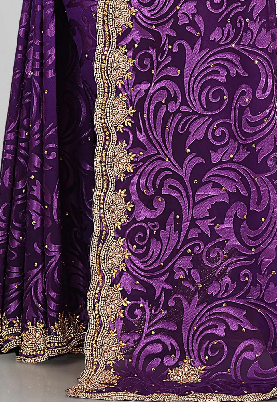 Hand Embroidered Georgette Brasso Saree in Purple