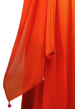 Hand Embroidered Georgette Saree Style Gown in Orange and Mustard