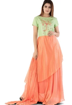 Hand Embroidered Georgette Abaya Style Suit in Orange and Green
