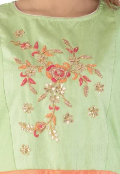 Hand Embroidered Georgette Abaya Style Suit in Orange and Green