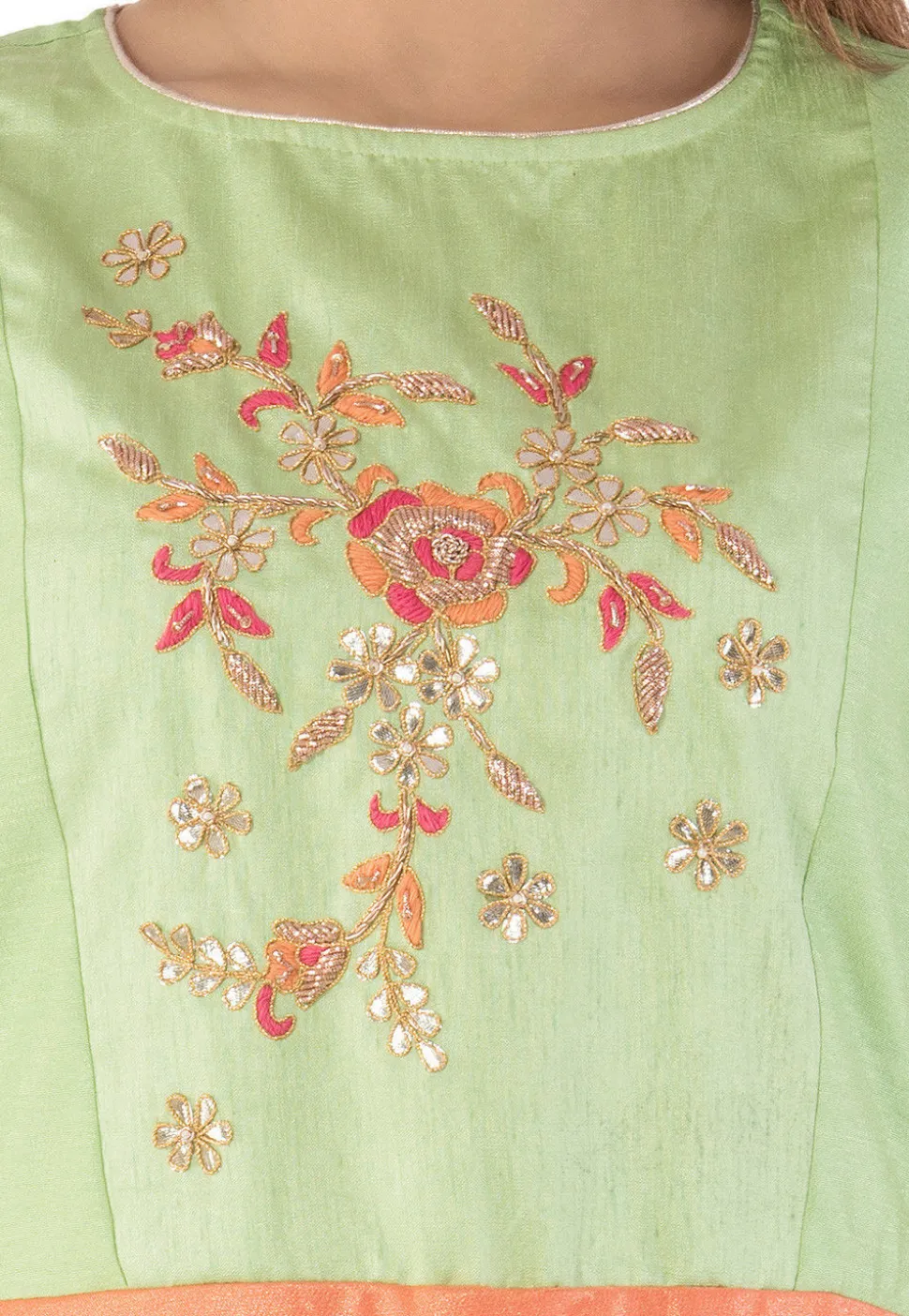 Hand Embroidered Georgette Abaya Style Suit in Orange and Green