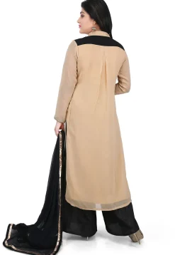 Hand Embroidered Georgette Front Slit Pakistani Suit in Beige