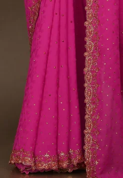 Hand Embroidered Georgette Saree in Fuchsia