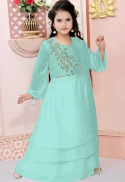 Hand Embroidered Georgette Lehenga in Sea Green