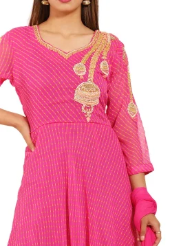 Hand Embroidered Georgette Abaya Style Suit in Pink