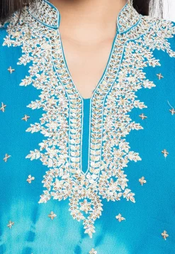Hand Embroidered Georgette Straight Kurta in Sky Blue