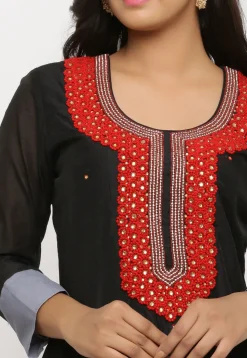 Hand Embroidered Georgette Abaya Style Suit in Ombre Black