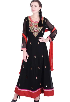 Hand Embroidered Georgette Abaya Style Suit in Black