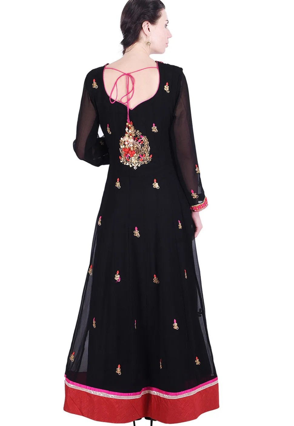 Hand Embroidered Georgette Abaya Style Suit in Black
