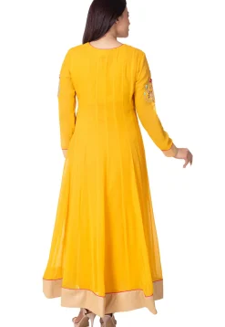Hand Embroidered Georgette Abaya Style Suit in Mustard