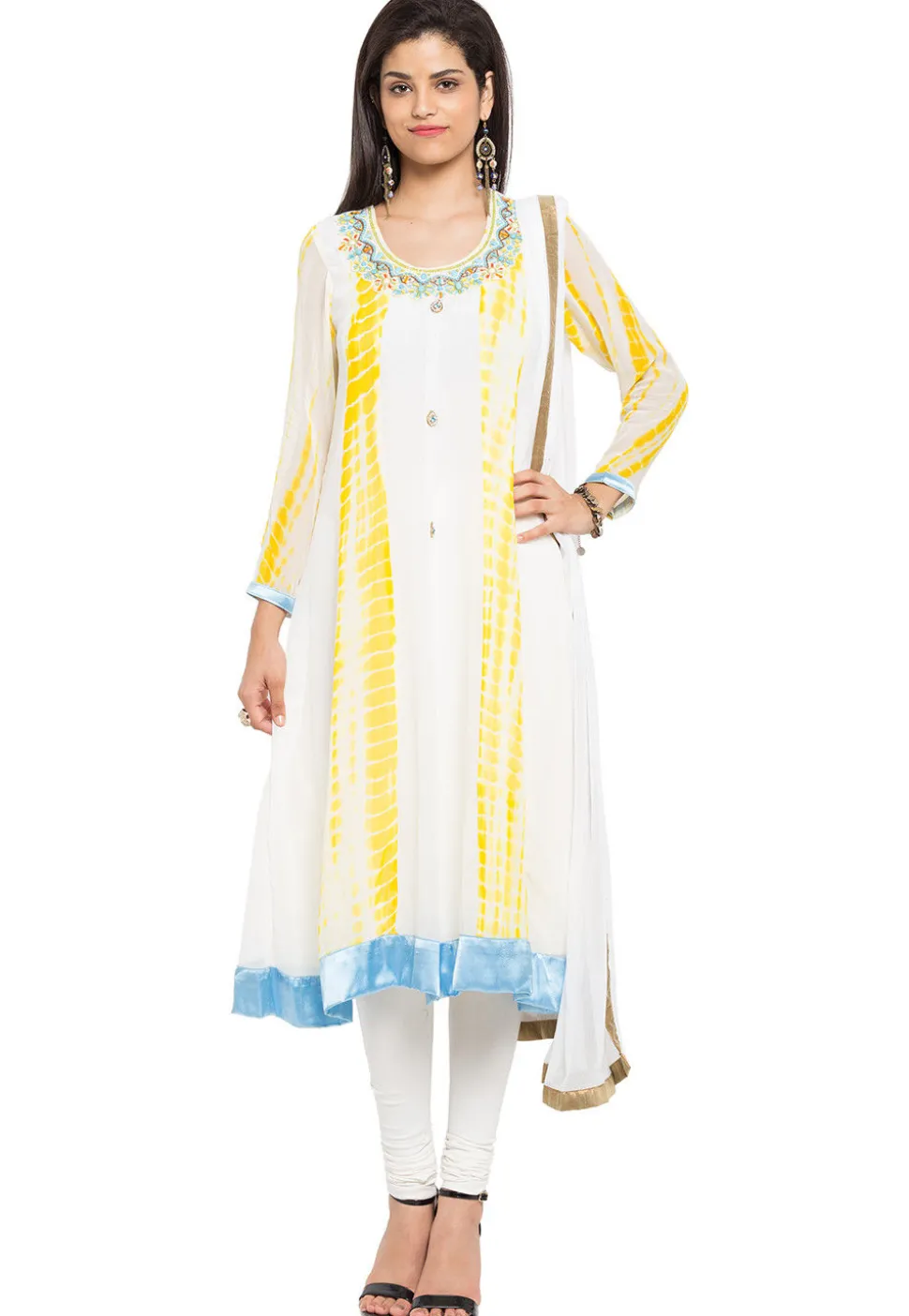 Hand Embroidered Georgette Anarkali Suit in Off White