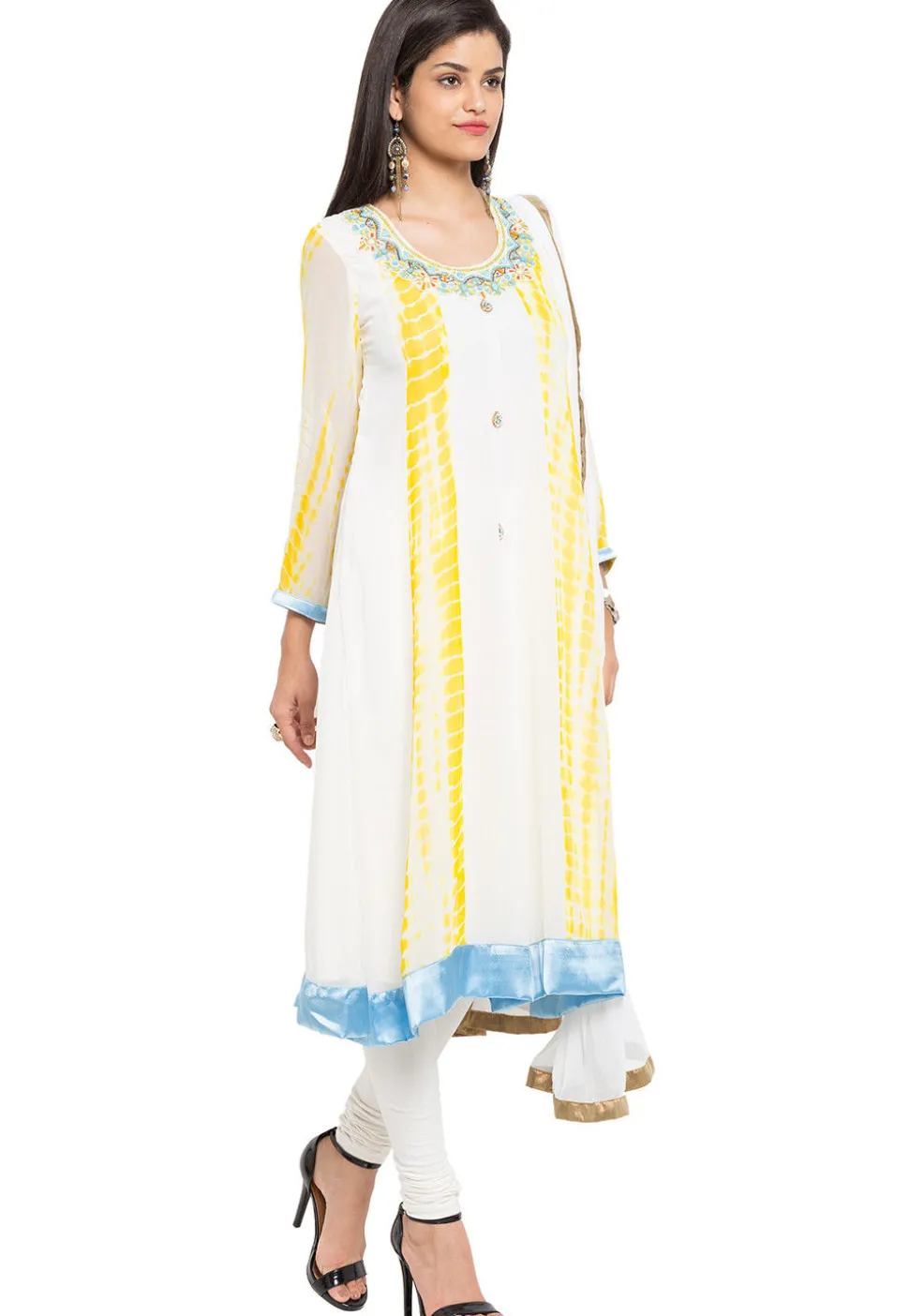 Hand Embroidered Georgette Anarkali Suit in Off White