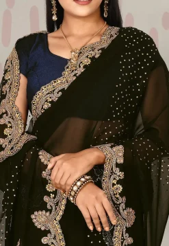 Hand Embroidered Georgette Saree in Black