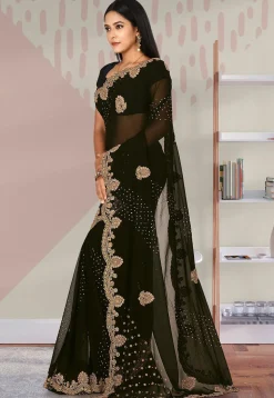 Hand Embroidered Georgette Saree in Black