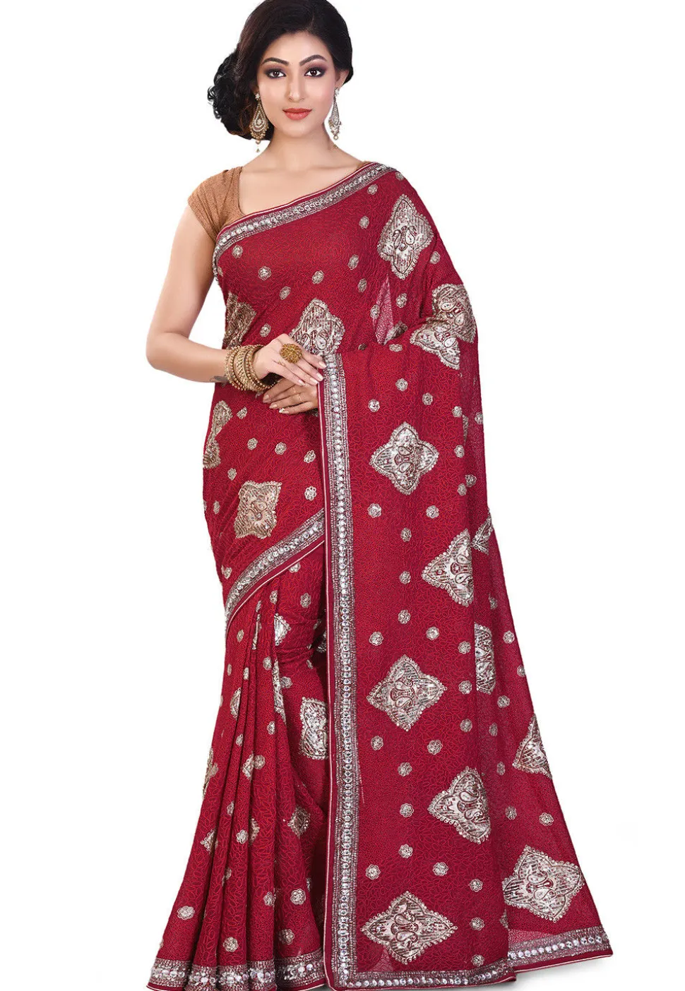 Hand Embroidered Georgette Saree in Maroon