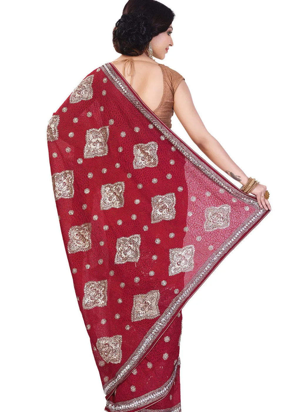 Hand Embroidered Georgette Saree in Maroon