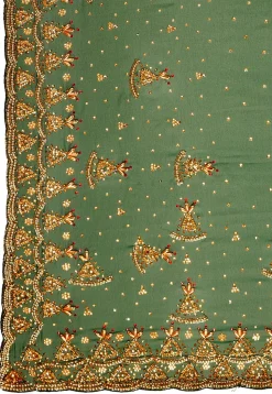 Hand Embroidered Georgette Saree in Dark Green