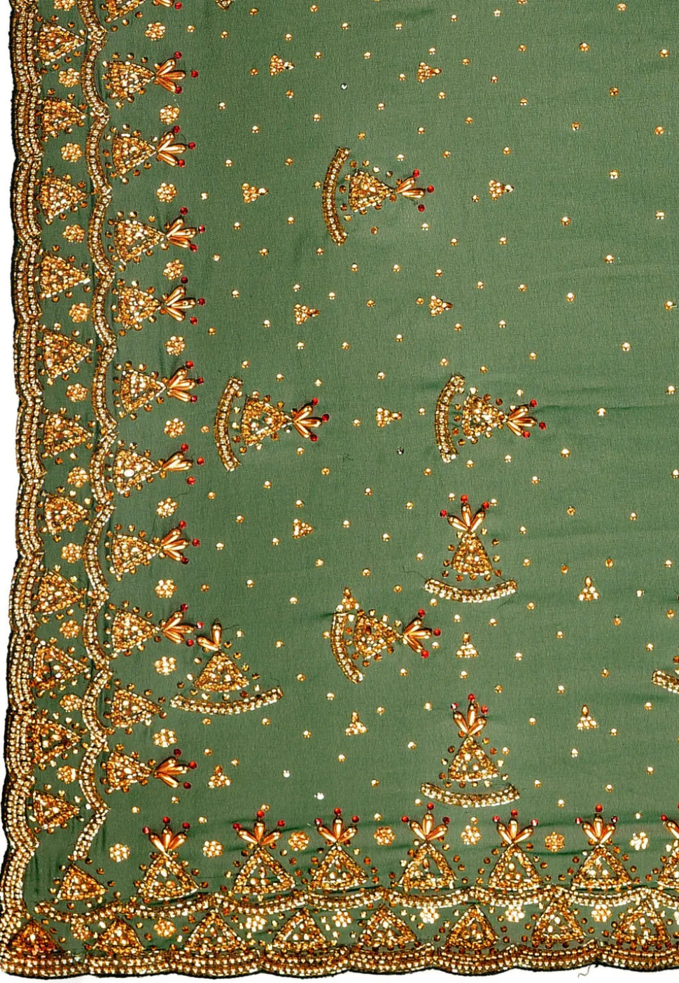 Hand Embroidered Georgette Saree in Dark Green