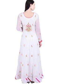 Hand Embroidered Georgette Abaya Style Suit in White