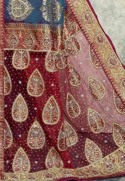 Hand Embroidered Kanchipuram Silk Saree in Teal Blue