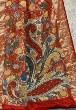 Hand Embroidered Kanchipuram Silk Saree in Maroon