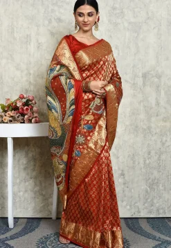 Hand Embroidered Kanchipuram Silk Saree in Maroon