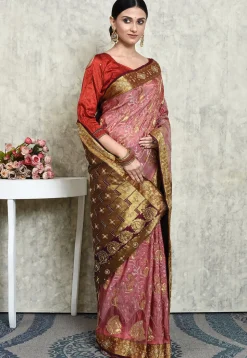 Hand Embroidered Kanchipuram Silk Saree in Dusty Pink