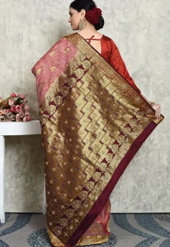 Hand Embroidered Kanchipuram Silk Saree in Dusty Pink