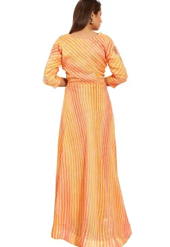 Hand Embroidered Kota Silk Abaya Style Suit in Orange