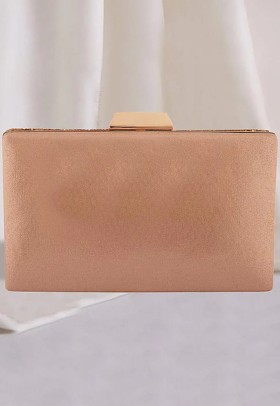 Hand Embroidered Metal Rectangular Clutch Bag in Rose Gold