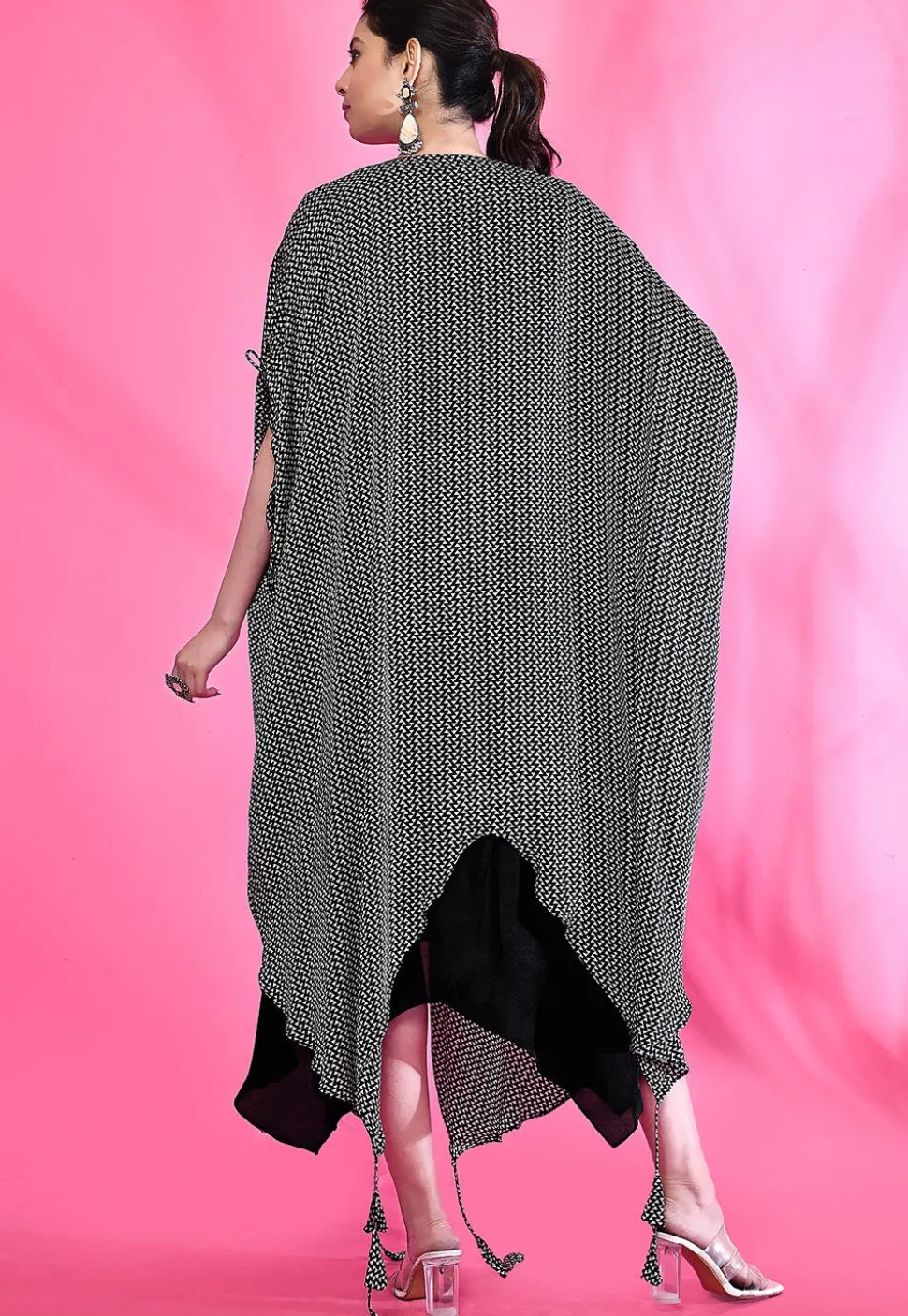 Hand Embroidered Modal Silk Kaftan Style Dress in Black