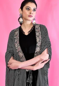 Hand Embroidered Modal Silk Kaftan Style Dress in Black