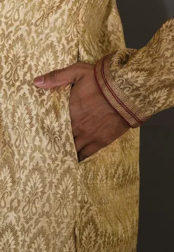 Hand Embroidered Neckline Art Silk Dhoti Kurta in Beige
