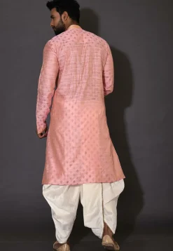 Hand Embroidered Neckline Cotton Silk Dhoti Kurta in Pink