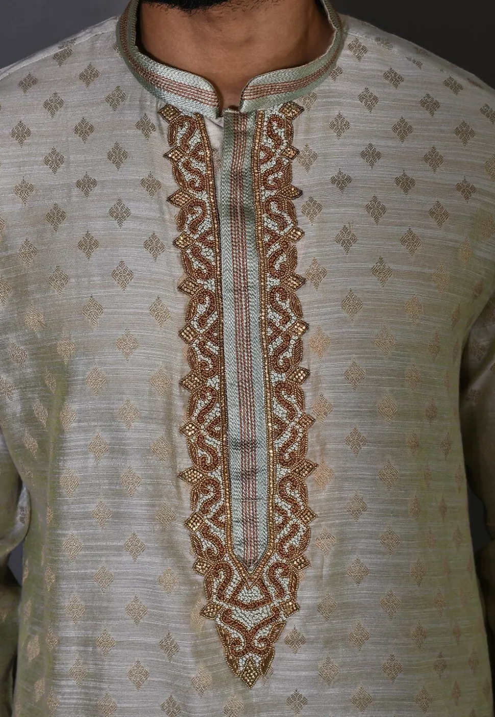 Hand Embroidered Neckline Cotton Silk Dhoti Kurta in Grey