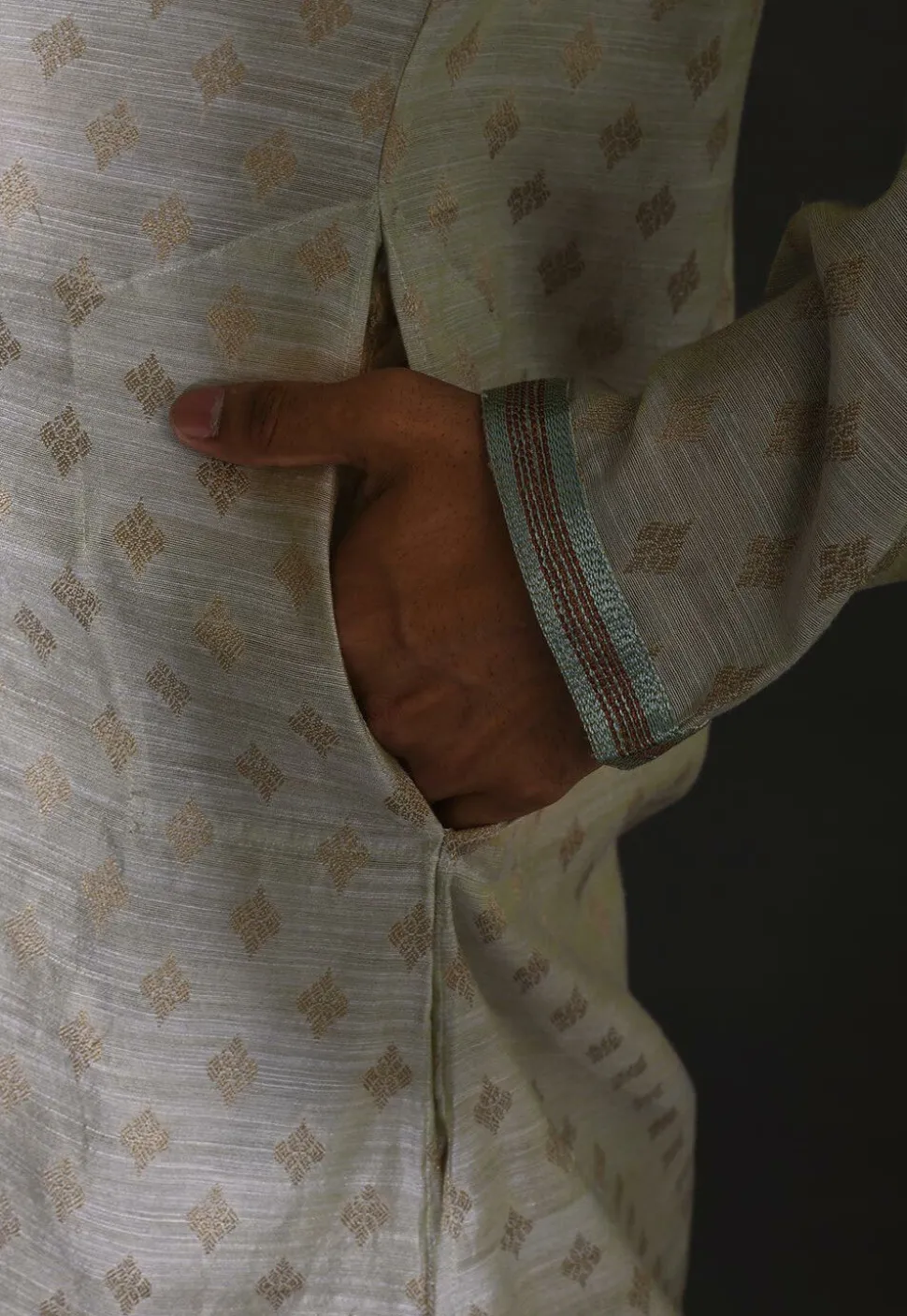 Hand Embroidered Neckline Cotton Silk Dhoti Kurta in Grey