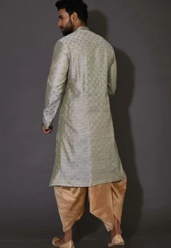 Hand Embroidered Neckline Cotton Silk Dhoti Kurta in Grey