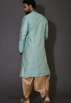Hand Embroidered Neckline Cotton Silk Dhoti Kurta in Turquoise