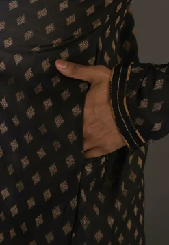 Hand Embroidered Neckline Cotton Silk Dhoti Kurta in Black