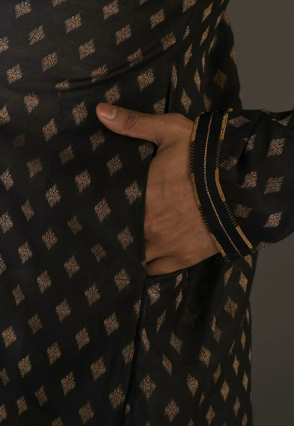 Hand Embroidered Neckline Cotton Silk Dhoti Kurta in Black
