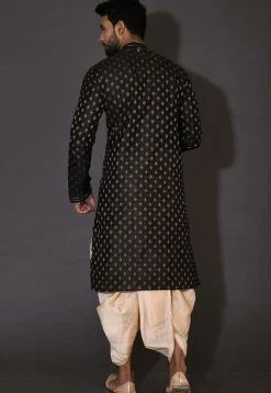 Hand Embroidered Neckline Cotton Silk Dhoti Kurta in Black