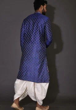 Hand Embroidered Neckline Cotton Silk Dhoti Kurta in Royal Blue