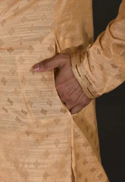 Hand Embroidered Neckline Cotton Silk Dhoti Kurta in Beige