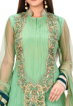 Hand Embroidered Net Anarkali Suit in Sea Green