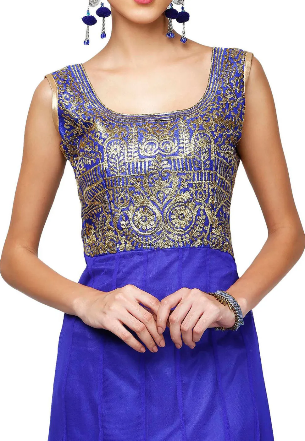 Hand Embroidered Net Anarkali Suit in Blue