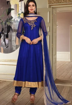 Hand Embroidered Net Anarkali Suit in Royal Blue