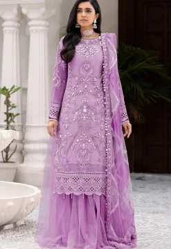 Hand Embroidered Net Lehenga in Purple