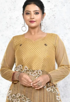 Hand Embroidered Net Lehenga in Beige