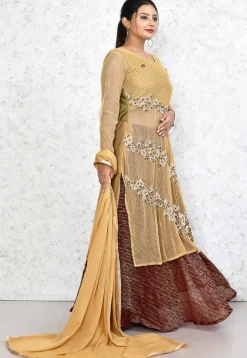 Hand Embroidered Net Lehenga in Beige