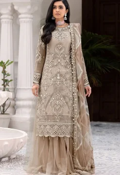 Hand Embroidered Net Lehenga in Beige